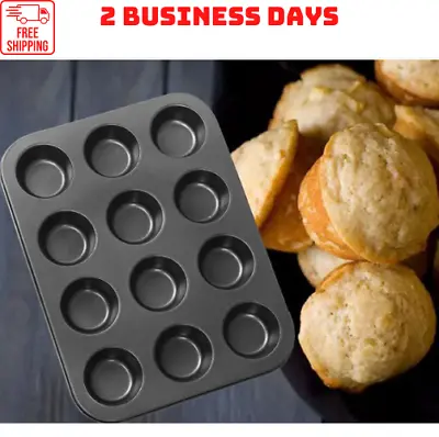 Muffin Tray 12 Cupcake Tin Non Stick Carbon Steel Baking Pan Yorkshire Pudding • £7.90