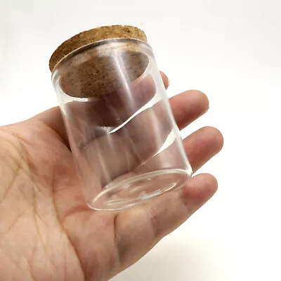 2pcs 80ml(2.7OZ) Empty Clear Glass Bottles Vial Jars With Cork Stopper  47X60mm • $3.86