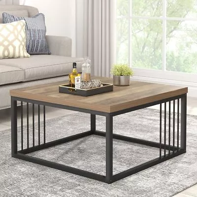 Square Coffee Table Rustic Wood And Metal Center Table For Living Room • $160.54