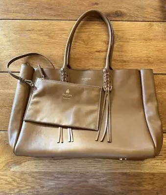 LANVIN PARIS Fringed-handle Shopper Leather Tote Bag Camel Beige Calf Skin • £284.83