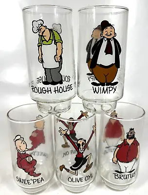 POPEYE 1975 Coca Cola Kollect A Set King Features 6  Clear Tumblers 5 Pc Set • $39.99