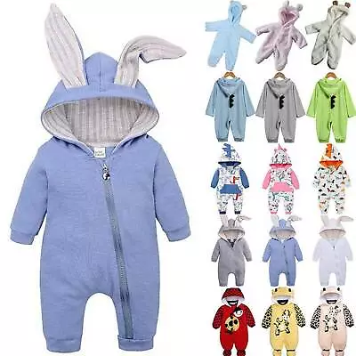 Newborn Baby Bunny Hooded Jumpsuit Toddler Kid Boys Girls Winter Warm Bodysuits • $20.50