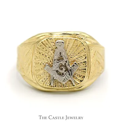Two Tone Square & Compass Masonic Ring In 10k White And Yellow Gold • $419