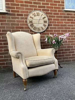 Laura Ashley Southwold Wingback Armchair Antique Castors Accent Chair Cream • £200