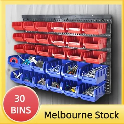 30 Tool Storage Bins Wall Mounted Organiser Parts Garage Workshop Box Shed Rack • $29.99