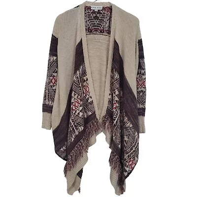 Knox Rose Boho Cardigan Aztec Southwestern Fringe Beige Sweater Womens Size XXL • £25.82