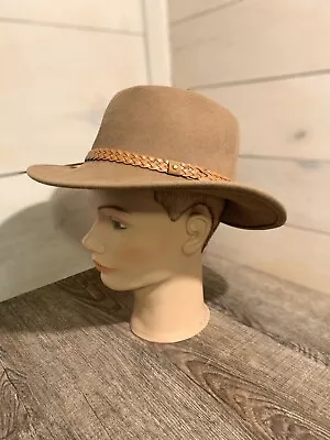 Flex Felt 100% Wool Brown Vintage Western Belt Band Hat MADE IN USA Size Small • $22.99