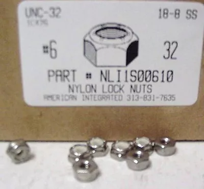 #6-32 Nylon Insert Lock Nuts 18-8 Stainless Steel (50) • $9.75