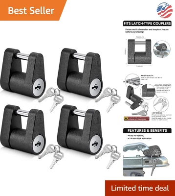 $35.99 • Buy Trailer Locks Set: 4 Pack Dia 1/4 Inch 3/4 Inch Span - Secure - Zinc - Black