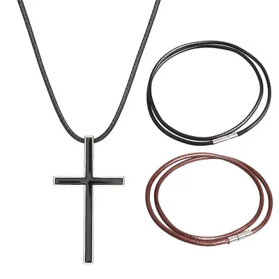 Mens Genuine Leather Thong Cord Necklace 4mm Stainless Steel Push Clasp • £2.76