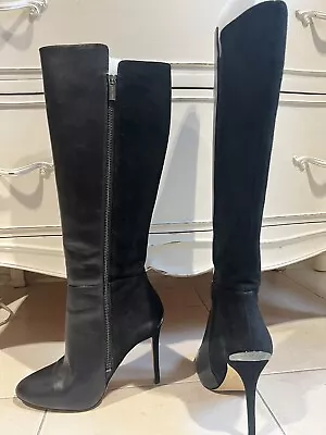 Michael Kors Clara Stiletto Boots Size 7 Knee High Black Leather & Suede Xlnt • $0.99