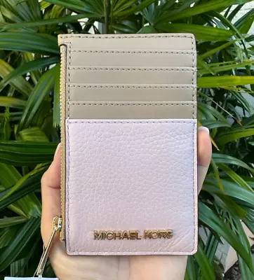 Michael Kors Jet Set Travel Top Zip Card Case Leather Wallet Powder Blush Multi • $49.80