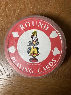 Vintage Round Playing Cards W/Case Red & White Floral Design Hong Kong • $9.25