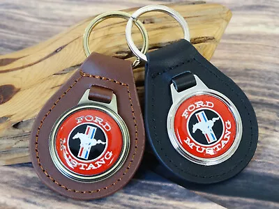 VINTAGE 1970s FORD MUSTANG SHELBY GT FASTBACK Leather Key Chain Ring Fob NOS • $19.99