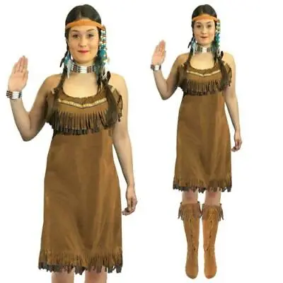 £9.99 • Buy Ladies Red Indian Costume Adults Pocahontas Native American Fancy Dress Western 