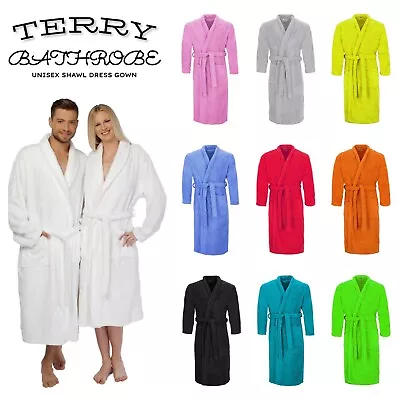 100% Egyptian Cotton Terry Toweling Bathrobe Dressing Gown Unisex Shawl Bathrobe • £11.49