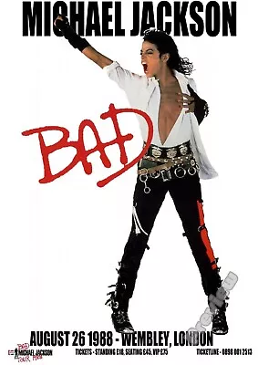 MICHAEL JACKSON BAD 1988 LONDON CONCERT  Print Poster Wall Art Picture A4 + • £4.99