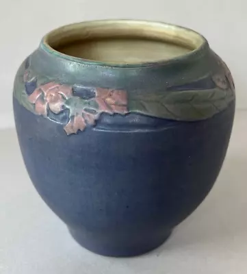 Ant NEWCOMB COLLEGE POTTERY 1927 BLUE VASE Floral ARTS CRAFTS Signed Paper LABEL • $1200