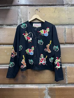 Vintage Michael Simon Dr Seuss Grinch Christmas Sweater Cardigan Holiday Size L • $149.99