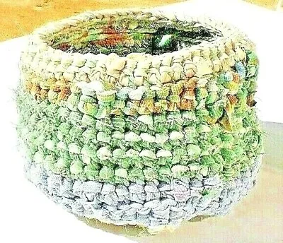 HANDMADE CROCHETED RAG RUG  BASKET Vintage  Fabrics  By  Bon88Craft     9x6 Hi • $118.44