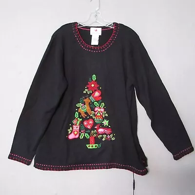 Quacker Factory Sweater Women Large NWT Holiday Tree Light Up Beaded Sequin • $15.20