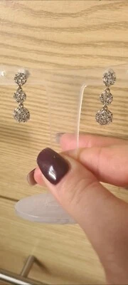 £74.99 • Buy Sterling Silver 1ct Diamond Baguette Drop Earrings Pierced