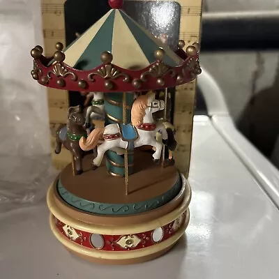 Vintage 1980 Enesco Carousel Waltz Merry Go Round Music Box Beautiful Horses 7  • $12.99