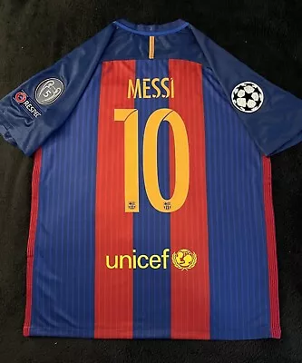 Messi #10 2016/2017 UCL Jersey Medium Home Soccer Football Retro M Barcelona • $58.89