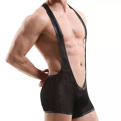 Men's Set Underwear Tank Top Bodysuit Wrestling Gear Boxer Briefs • £19.69