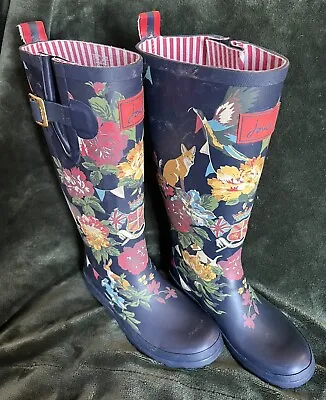 Joules Wellington Boots Navy Floral Joules Crest Fox UK4 Tall Festival • $17.99