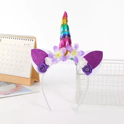 AUS Glitter Flower Unicorn Headband Magical Childrens Girl Fancy Dress Accessory • $12.39