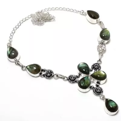 Labradorite  Gemstone Handmade 925 Sterling Silver Jewelry Necklace Size 18  • £9.37