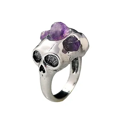 Women Gothic Punk Skull Ring Amethyst Skeleton Devil Rings Halloween Gem Jewelry • $1.97