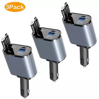 3Pack Retractable Car Charger 100W 4 In 1 Super Fast Charge Car Phone ChargerR • $23.37