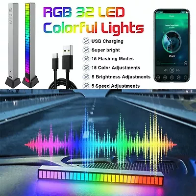 32 LED RGB Car Decor Atmosphere Sound Control Bar Music Sync Rhythm Strip Light • $10.95