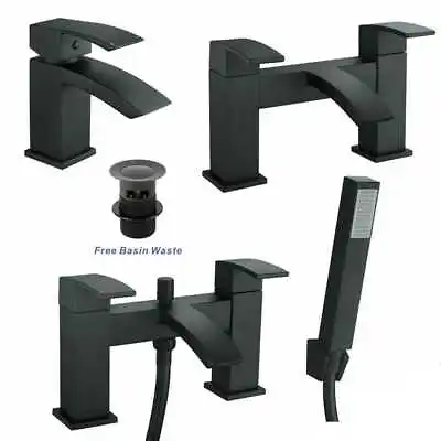 Waterfall Designer Bathroom Taps Basin Bath Mixer Filler Shower Tap Set Black • £7.95