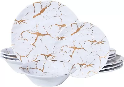 $205.97 • Buy Melamine Dinnerware Set 12Pcs Unbreakable Dinner Plates And Bowls Set For