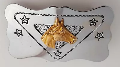 Vintage Chambers Belt Co. Buckle With Horse Head & Stars Chrome Western Made USA • $9.99