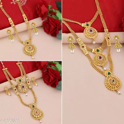 $24.85 • Buy Bollywood Indian Gold Finish Combo Choker Necklace Wedding Party Jewelry Set