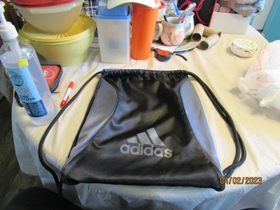 $5.49 • Buy Adidas BURST Sackpack Backpack Black&Gray Drawstring SPORT GYM Light Weight