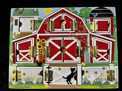 Melissa & Doug Hide & Seek Farm Puzzle Wood Hinged Doors Magnetic Animal Pieces • $14