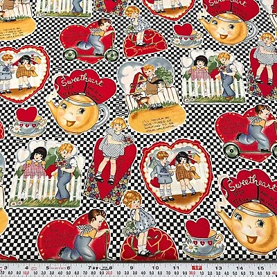 $44.99 • Buy With Love Vintage Valentines Cards Sharon Yenter Cotton Fabric By The HALF YARD