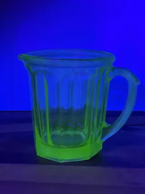 Antique Green Depression Glass Uranium / Vaseline Glow A&J Pitcher - 5.5  • $35