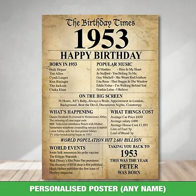 70th 1953 Birthday Present Gift Idea Poster Print Back In Edition Milestone-36 • £4.94