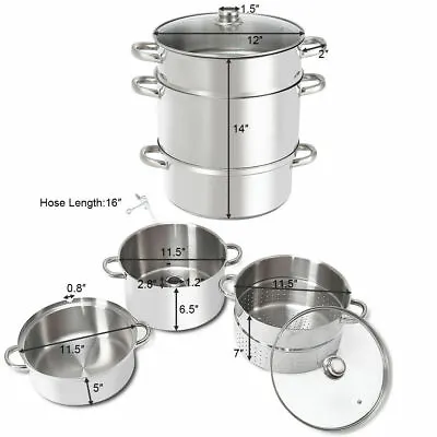11-Quart Stainless Steel Fruit Juicer Steamer Stove Top W/ Tempered Glass Lid • $89.99