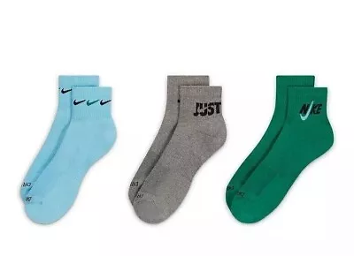 NEW Men's Nike 3-Pack Everyday Plus Cushion Ankle Training Socks 8-12 Multi • $17.99