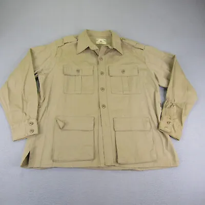 Vintage Burk Gung Ho Jacket Mens XL Khaki Tan Canvas Safari Shacket Button Up ^ • $34.98