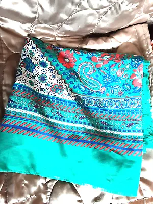 Green Red Blue Off White Paisley Print Scarf 45  X 45  Ladies/unisex • £4.49