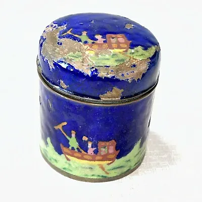 Antique Chinese Brass Cloisonne Boat Lidded Box Jar Worn Rustic Marked China • $50