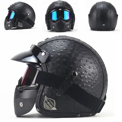 New Open Face 3/4 Helmet Personalized Vintage Retro Motorcycle PU Leather Helmet • $56.95